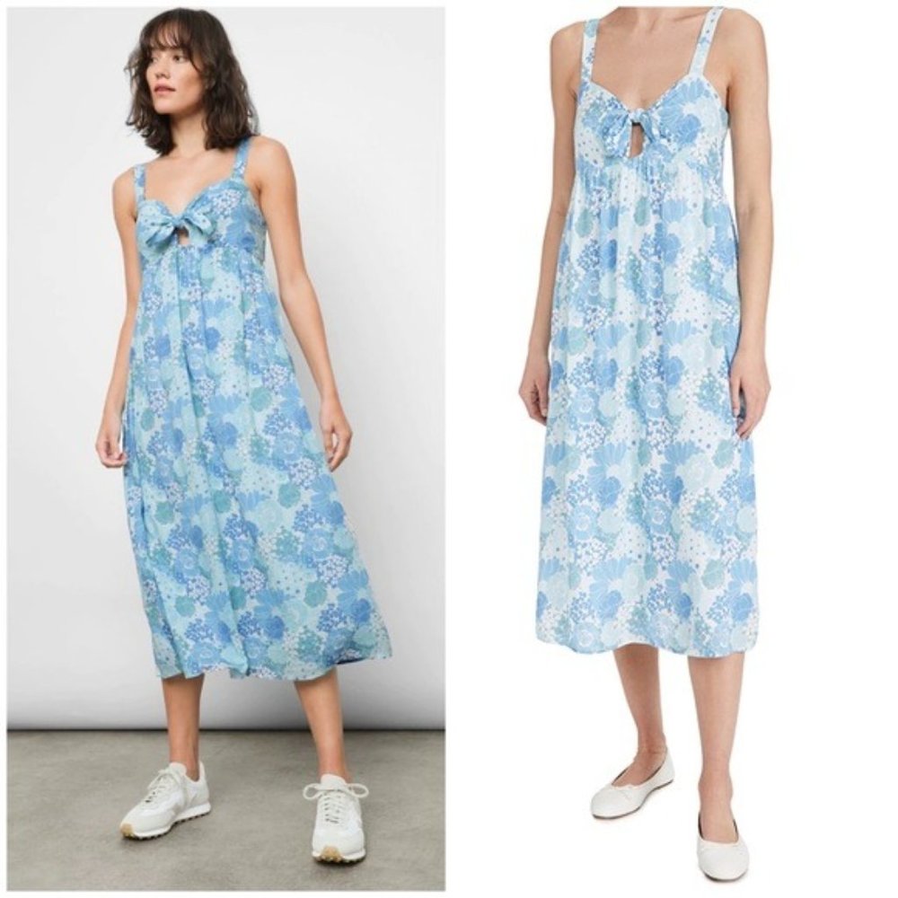 Rails Serafina Midi Dress Linen Blend Blue Floral Azure Wallflower Size Small